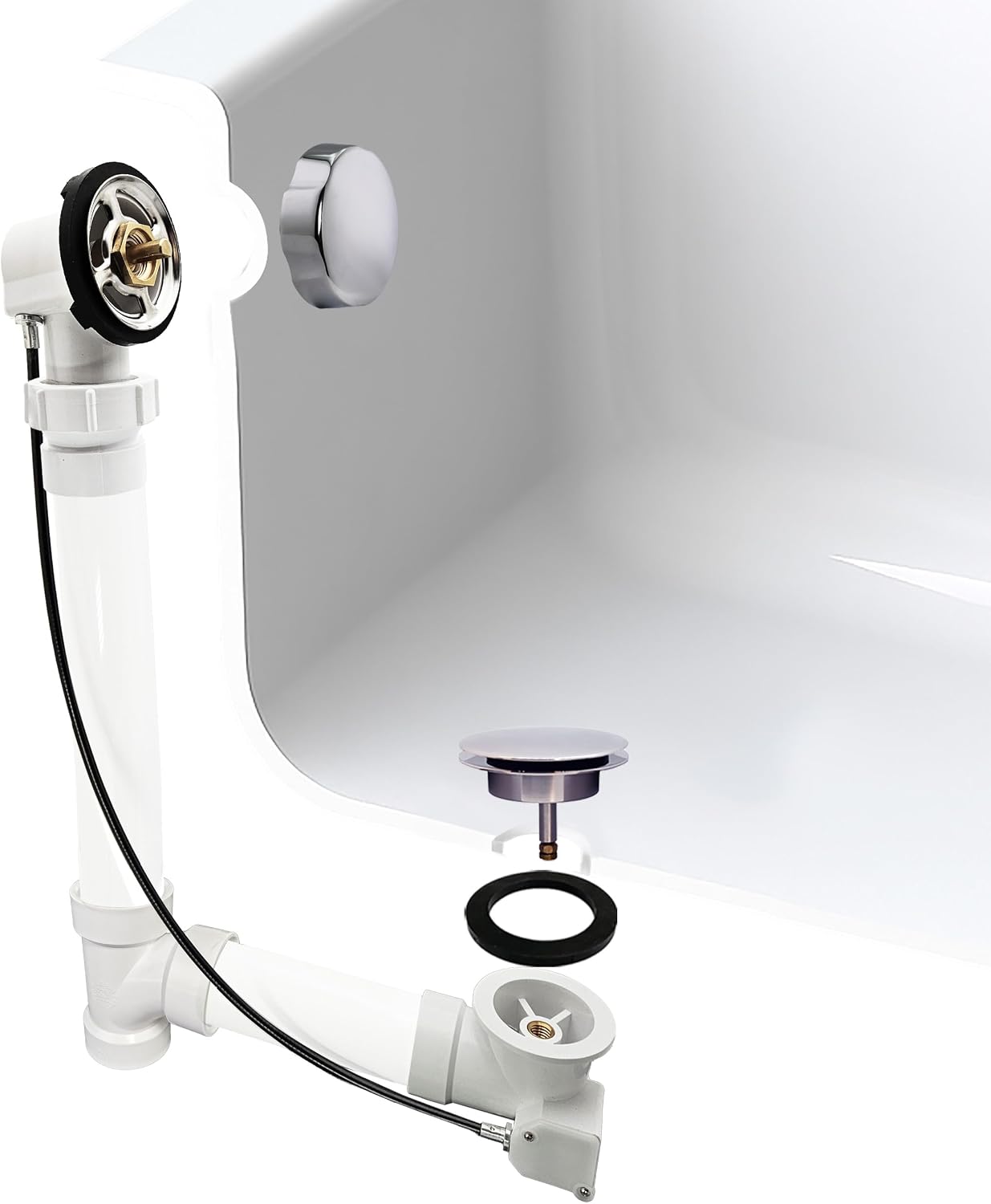 Westbrass A50P45BJ-26 1-1/2' Sch. 40 PVC 45' Cable Driven Bath Waste Kit with Ball Joint Head and Brass Trim Drain Kit, Polished Chrome