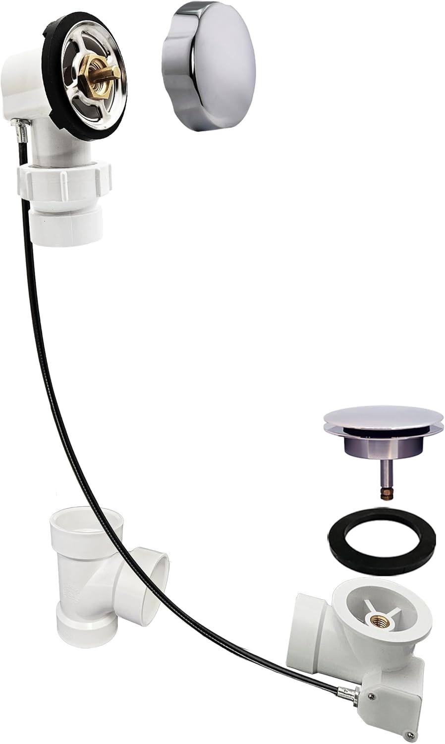 Westbrass Sch. 40 PVC 27 in. Cable Drive Bath Waste - Ball Joint Head, Polished Chrome, D50P27BJ-26