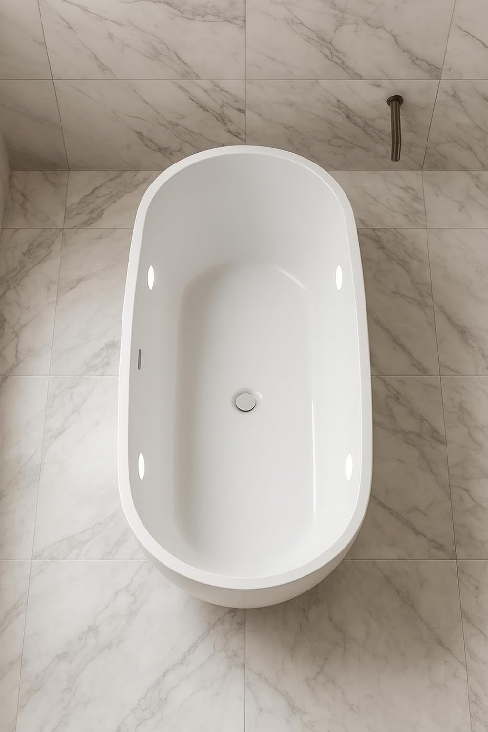 Carver Tubs - Seraphina 59'- Modern Freestanding Soaking Bathtub With Built-in LED Lights - Classic Rounded Oval Acrylic Fiberglass Chrome Drain Bath Tub - Deep Soaking - 59'L x 29'W x 23.5'H