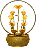 Desktop Fountain Indoor Fountain Tabletop Waterfall Fountains Relaxation Water Feature Feng Shui Good Luck Wealth Desktop with Light Home and Office Decor, Gold(Large)