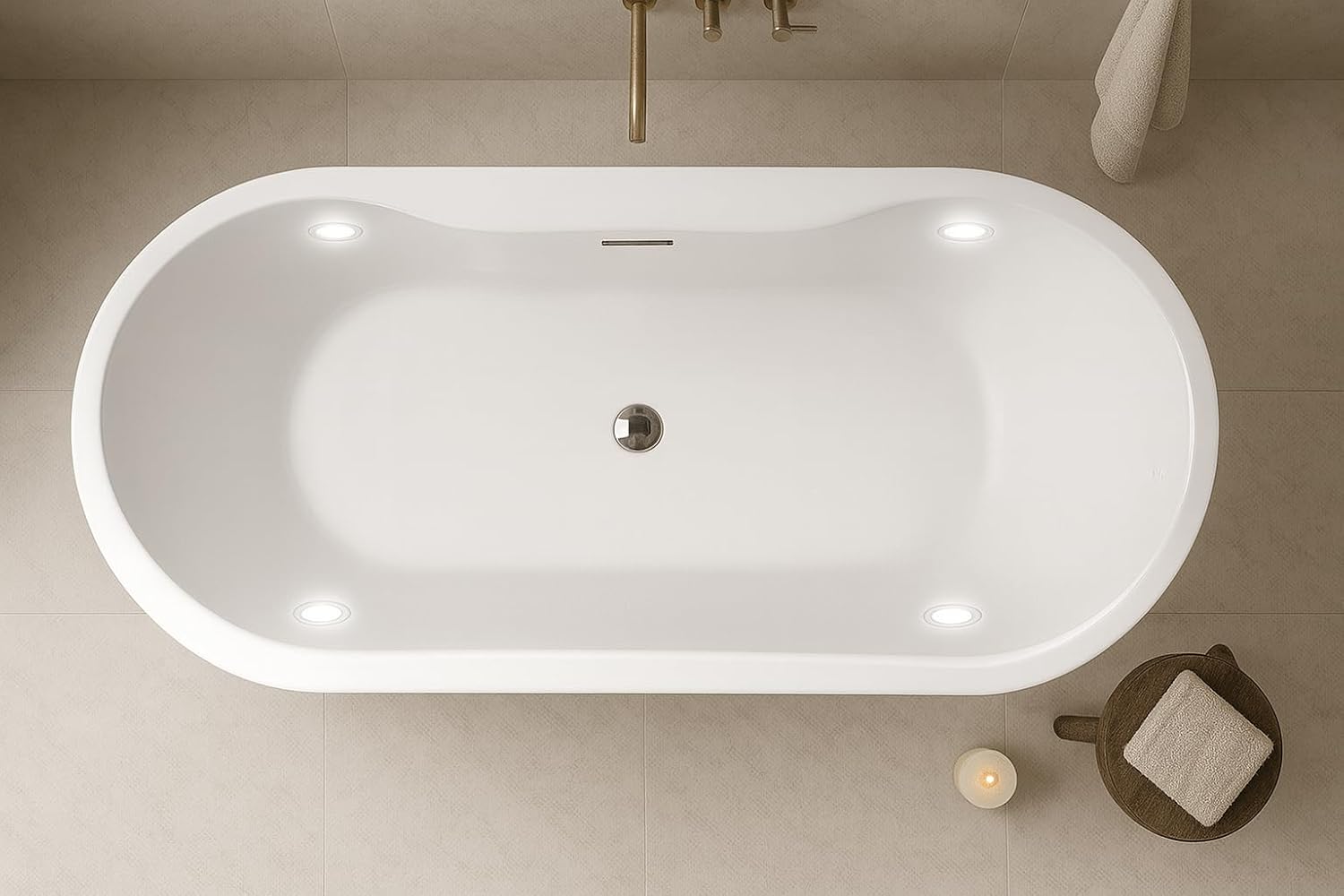 Carver Tubs - Reflection II 67' - Modern White Freestanding Soaking Bathtub With Built-in LED Lights - White Oval Acrylic Fiberglass Tub With Chrome Drain - 67'L x 31.5'W x 23.5'H