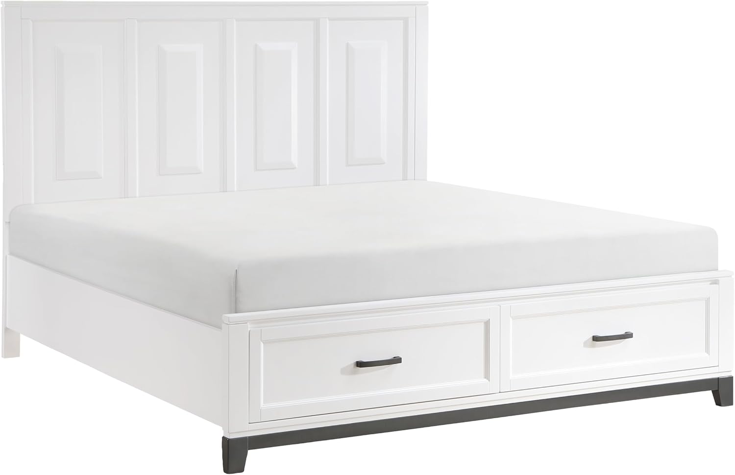 5 Pieces King Size Bedroom Set White Finish Platform Bed with Storage Footboard Wooden Furniture
