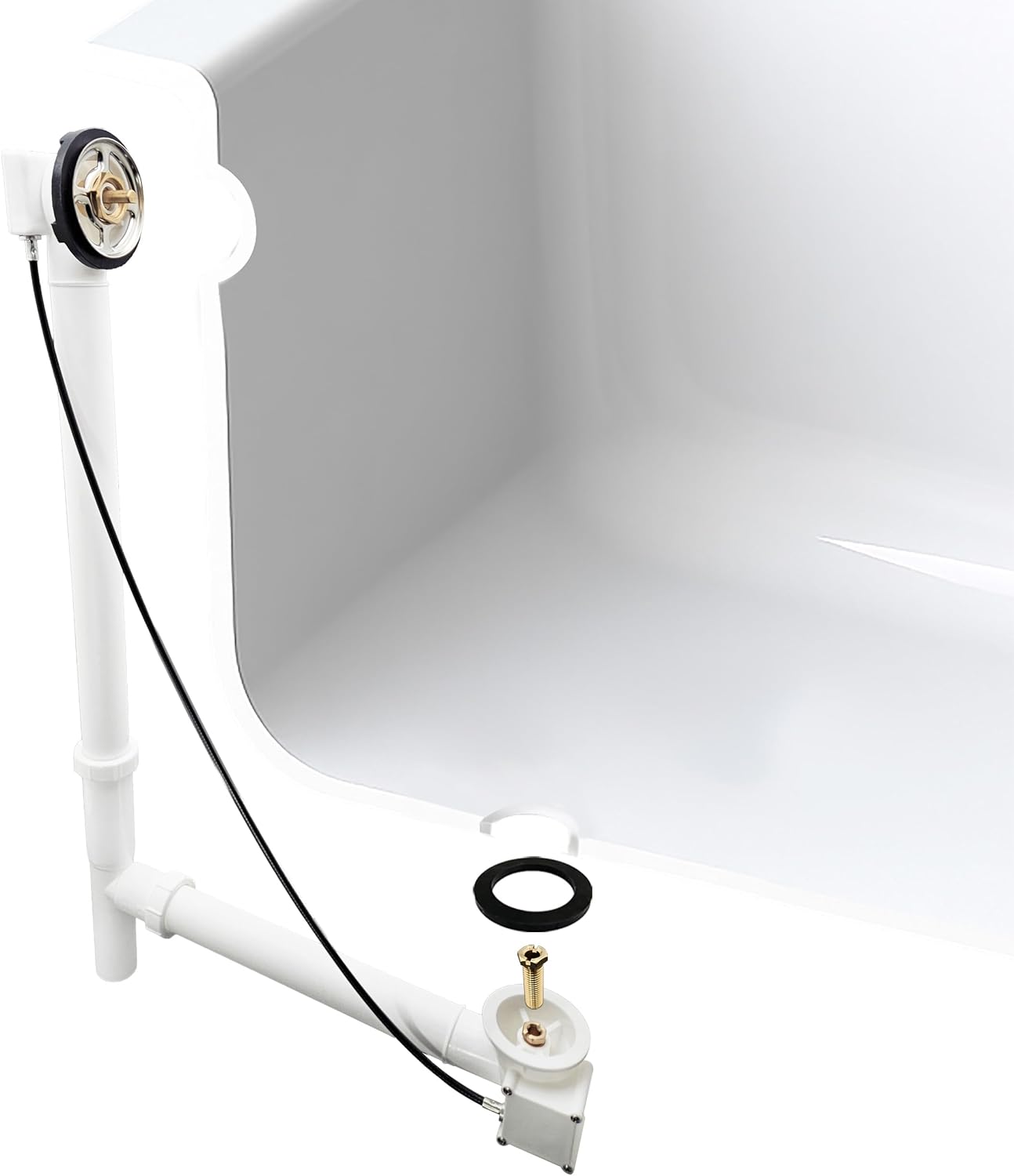 Westbrass D50P35TLE-LT 35' Cable Drive Standard Bath Drain Trim Kit with Poly Tubular Pipes & Fittings, Rough Only (4-Pack)