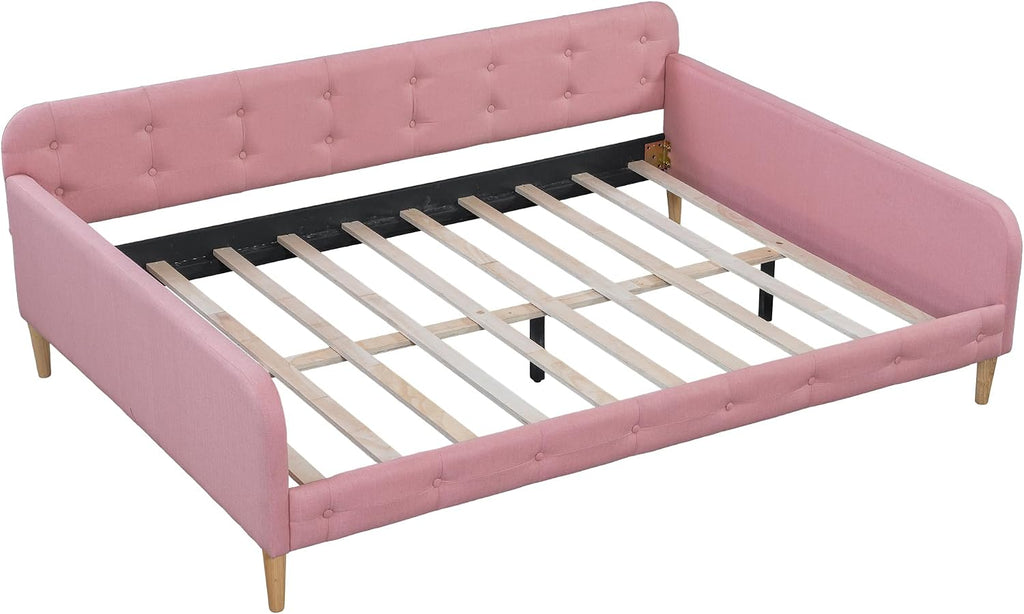 Merax 79' Full Size Linen Upholstered Daybed with 4 Wood Legs,Pink