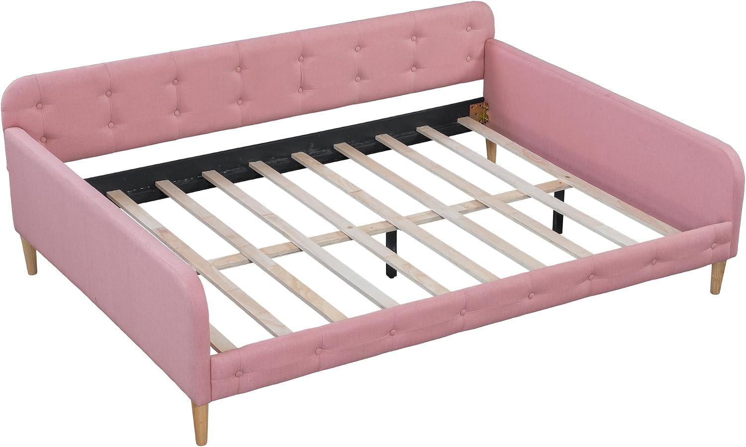 Merax 79' Full Size Linen Upholstered Daybed with 4 Wood Legs,Pink
