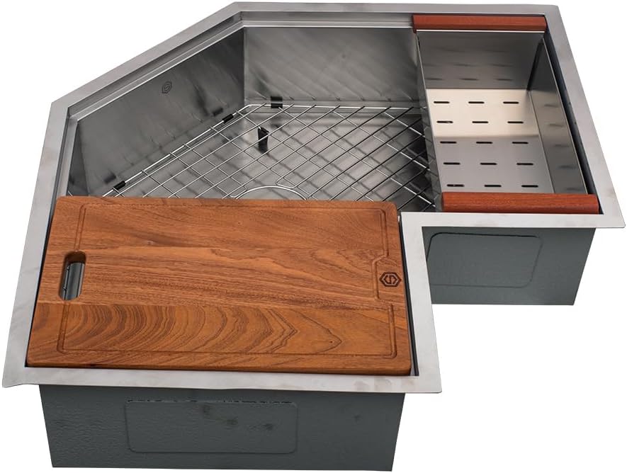 Strictly Sinks 30 Inch Corner Kitchen Sink Undermount– 16 Gauge Stainless Steel Butterfly Sink Undermount, Scratch & Stain Resistant Corner Single Bowl Workstation Sink with Accessories (Silver)