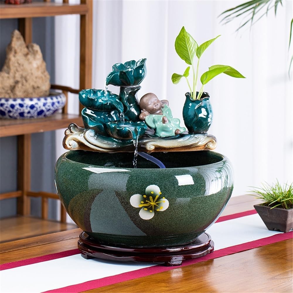 Desktop Fountain Ceramic Fish Tank Tabletop Fountain for Indoor and Home Decoration Table Desk Office Patio(XL)