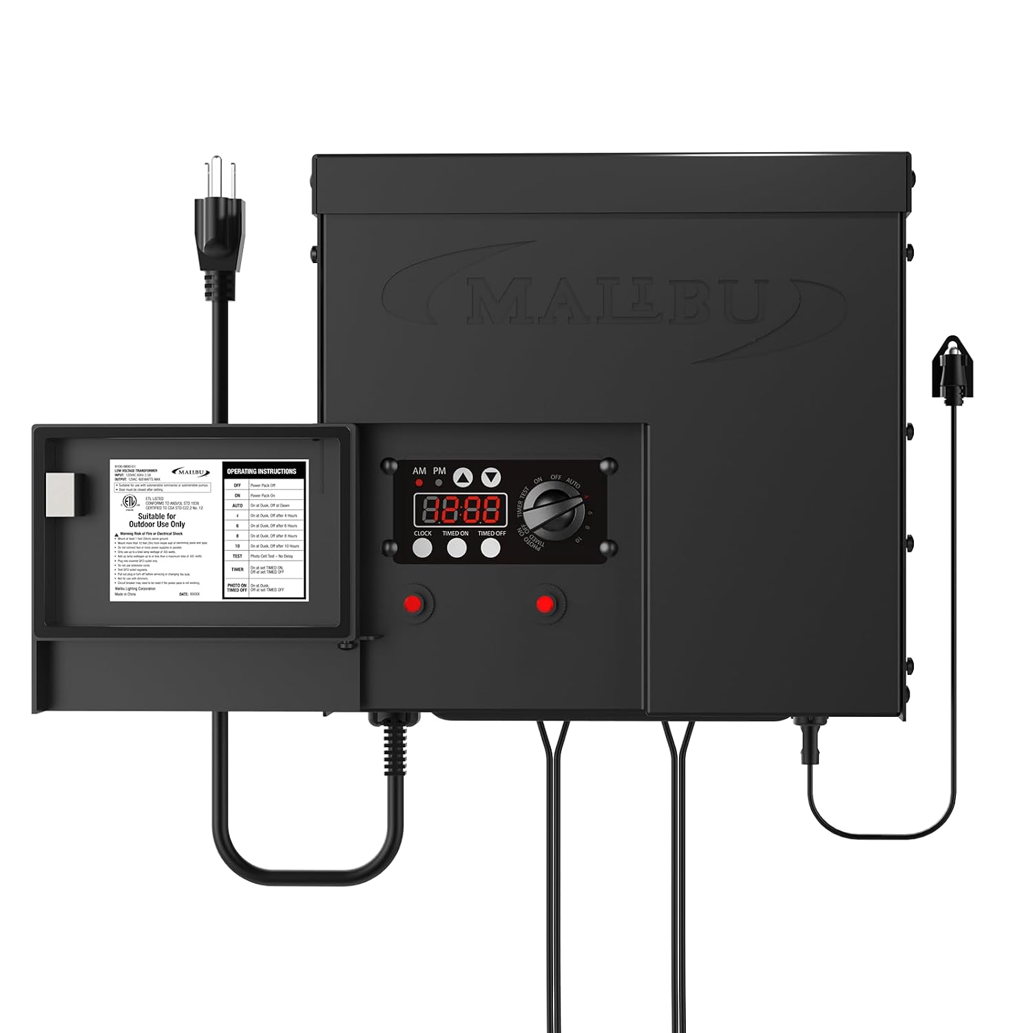 Malibu 600W Low Voltage Transformer Outdoor Landscape Lighting Transformer 120V AC to 12V AC with Sensor and Weather Shield for Garden LED Lighting, Spotlight, Pathway Light, ETL Listed