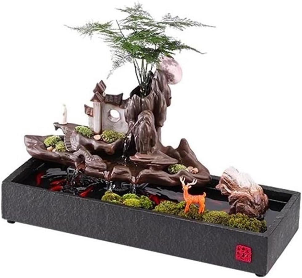 Tabletop Fountain Ceramic Rockery and Flowing Water Desktop Fish Tank Home Relaxation Serene Table Decor Tabletop Water Fountain