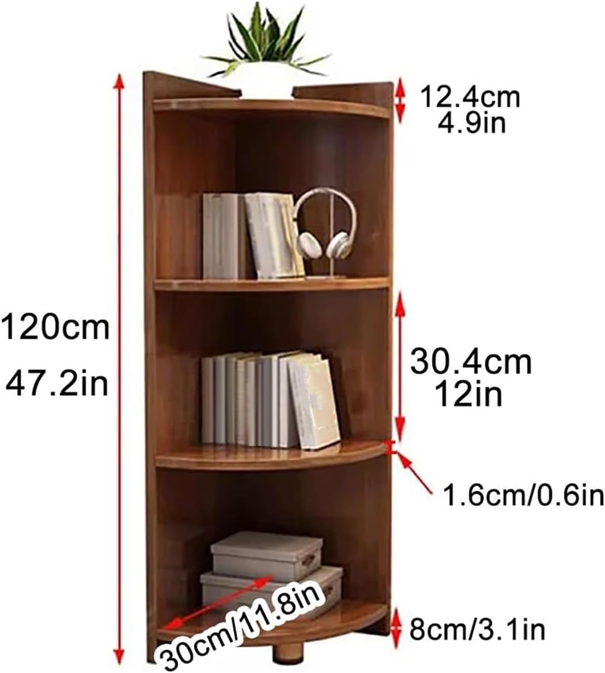 Curved Corner Storage Shelf, 4/5 Tier Wood Corner Bookshelf, Tall Freestanding Bookcase, Small Corner Shelf Counter Organizer Rack, Corner Table for Countertop Bathroom ( Color : White , Size : 3 tier