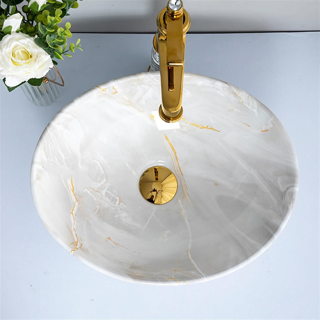 Vanity Sink Art Basin Small Bathroom Sinks High-grade Imitation Marble Texture Ceramic Countertop Basin Lavatory Washbasin with Accessories Bathroom Sink