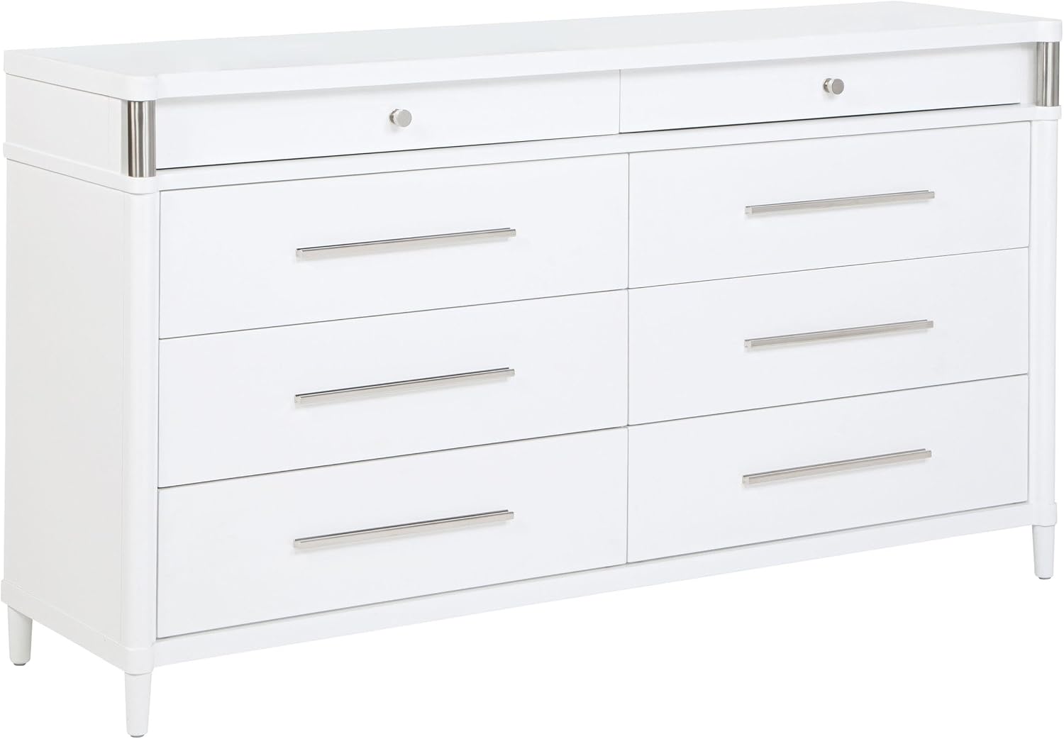 Coaster Home Furnishings - Gracemont - Wood - 4-Piece Bedroom Set with Light Grey Fabric, Vertical Tube, Cord Access and Flat Drawer Fronts - Bedroom - Queen Size - White - 225071Q-S4
