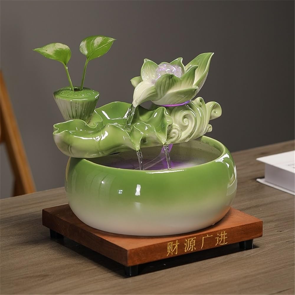 Desktop Fountain Ceramic Fish Tank Tabletop Fountain with Feng Shui Ball for Indoor and Home Decoration