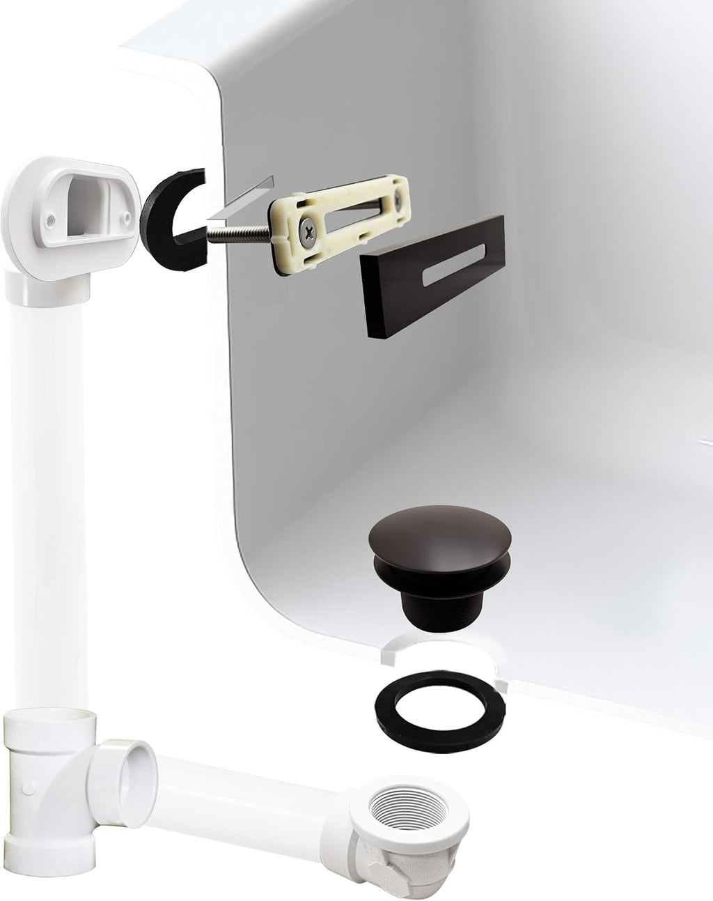 Westbrass D560RK-12 SCH. 40 PVC 1-1/2' Coarse Thread Plumber's Pack Tip-Toe Bathtub Drain Plug with Linear Overflow Faceplate, Tee & Elbows, Oil Rubbed Bronze (20-Pack)