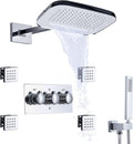 Chrome Polished Waterfall Rain Shower Head System Wall Mounted Brass Hotel Shower and Handheld Sprays Massage Spa Body Combo Set