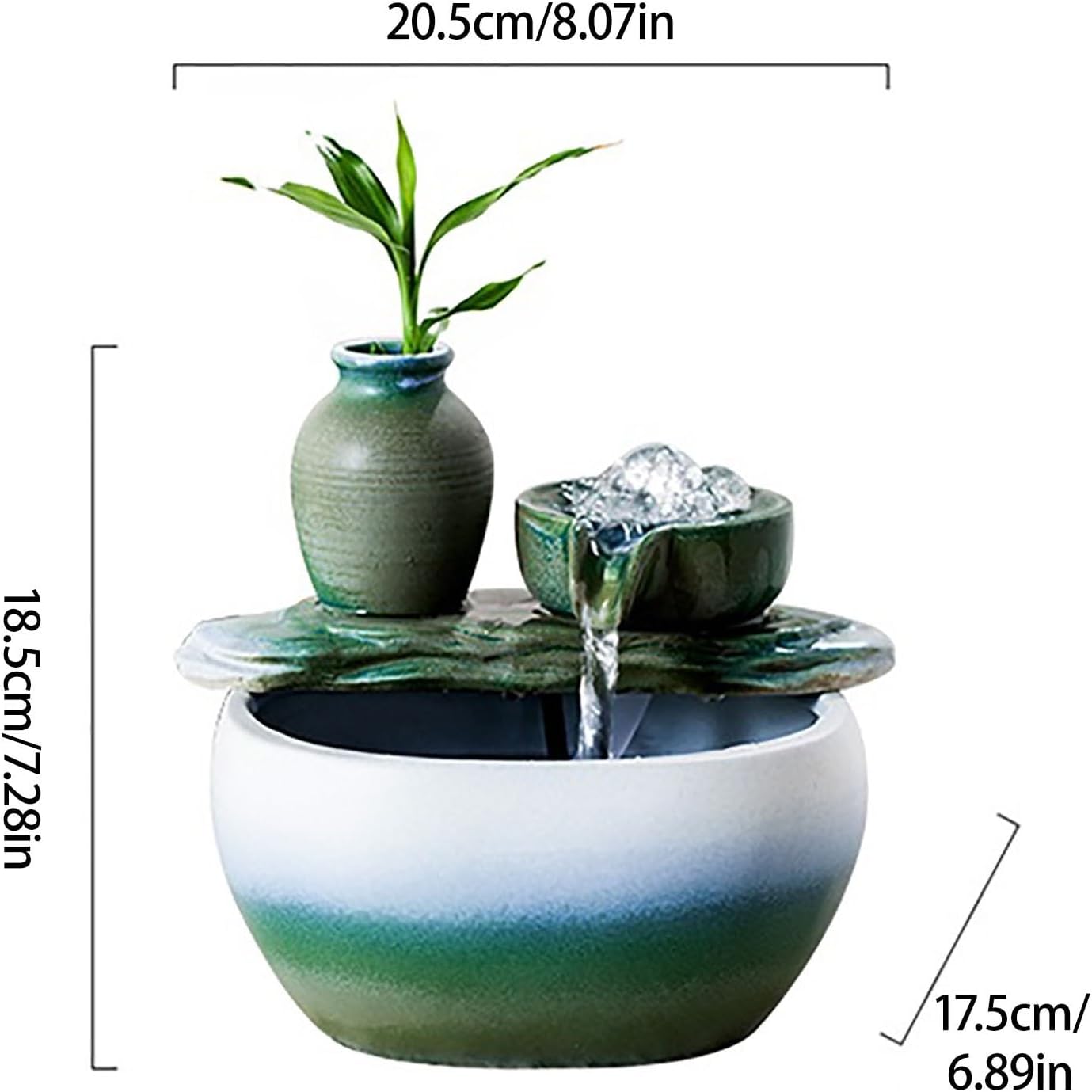 Ceramics Tabletop Water Fountain with Crystal Ball for Indoor Use, Tabletop Fountain Relaxing Ambient Sound Flowing Ornaments Fish Tank Fountain(Black,with Atomizer-A)