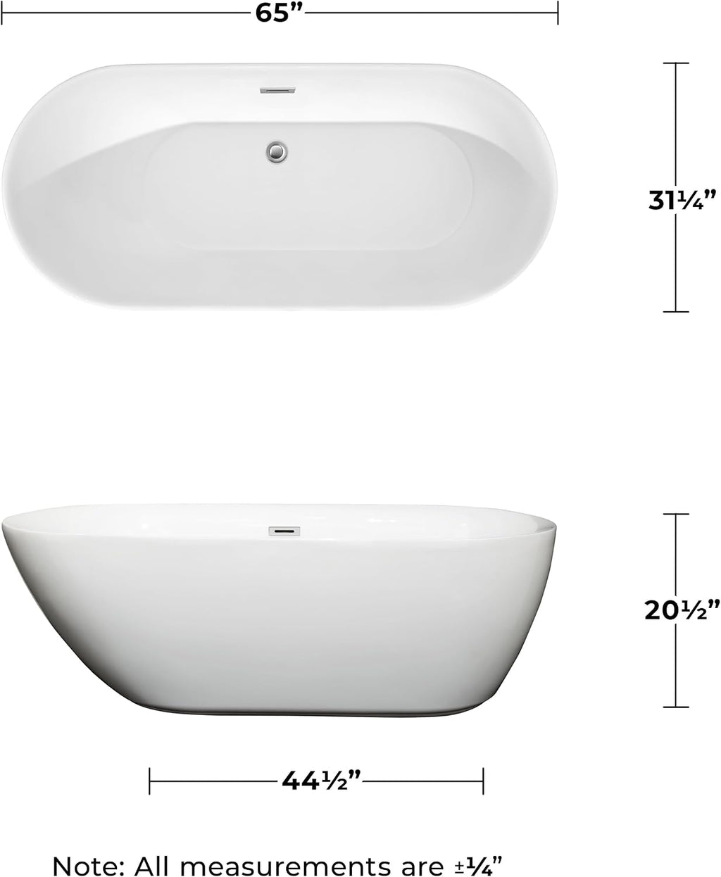 Wyndham Collection Melissa 65 inch Freestanding Bathtub for Bathroom in White with Polished Chrome Drain and Overflow Trim