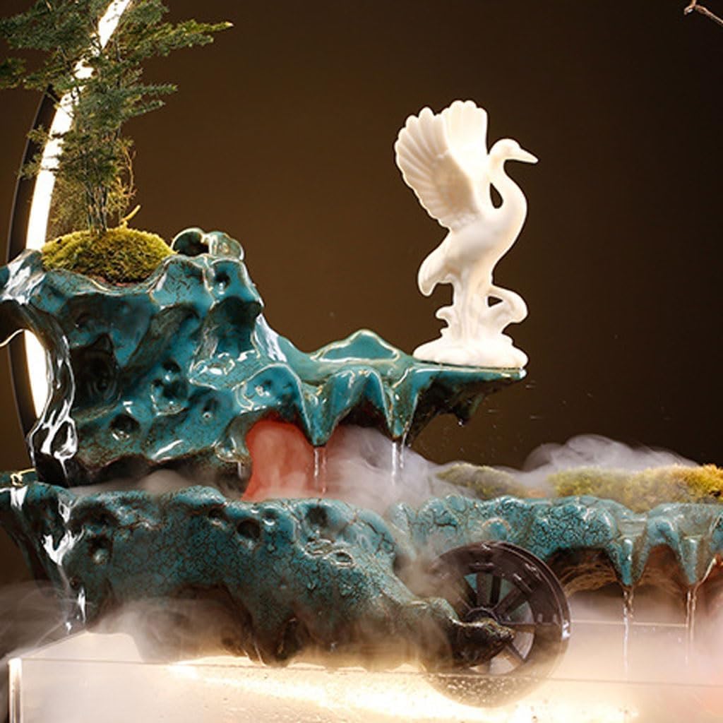 Indoor Waterfall Tabletop Fountain, Fish Tank Water Ornaments with Plants, Study Desk Decoration, Ecological Fish Tank, Feng Shui Decor