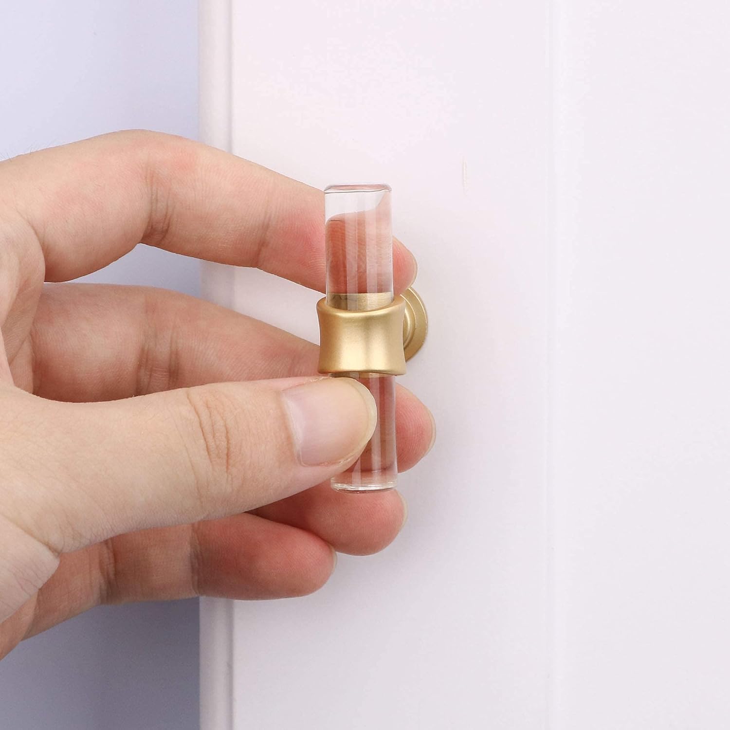 LONTAN 100 Pack Acrylic Kitchen Cabinet Knobs Gold Drawer Knobs Modern T Bar Clear Cabinet Door Handles White Kitchen Hardware for Dresser Bathroom,Zinc Alloy Base