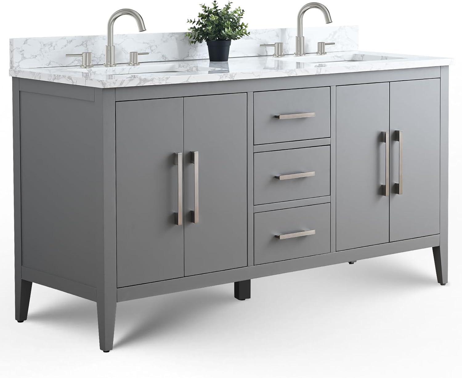 Vanity Art 60 inch Bathroom Vanity with Double Sink & Ceramic Top, Vanity Cabinet with Soft-Closing Doors, Drawers, Solid Wood Frame, Cashmere Gray,VA9060-DG-BN1