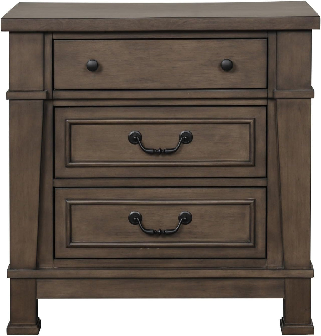 MASARA 3-Piece Transitional Bedroom Set, Dark Walnut Queen Or King Bed with 2 Nightstands, Birch Veneer and Engineered Wood, French Dovetail Construction (King)