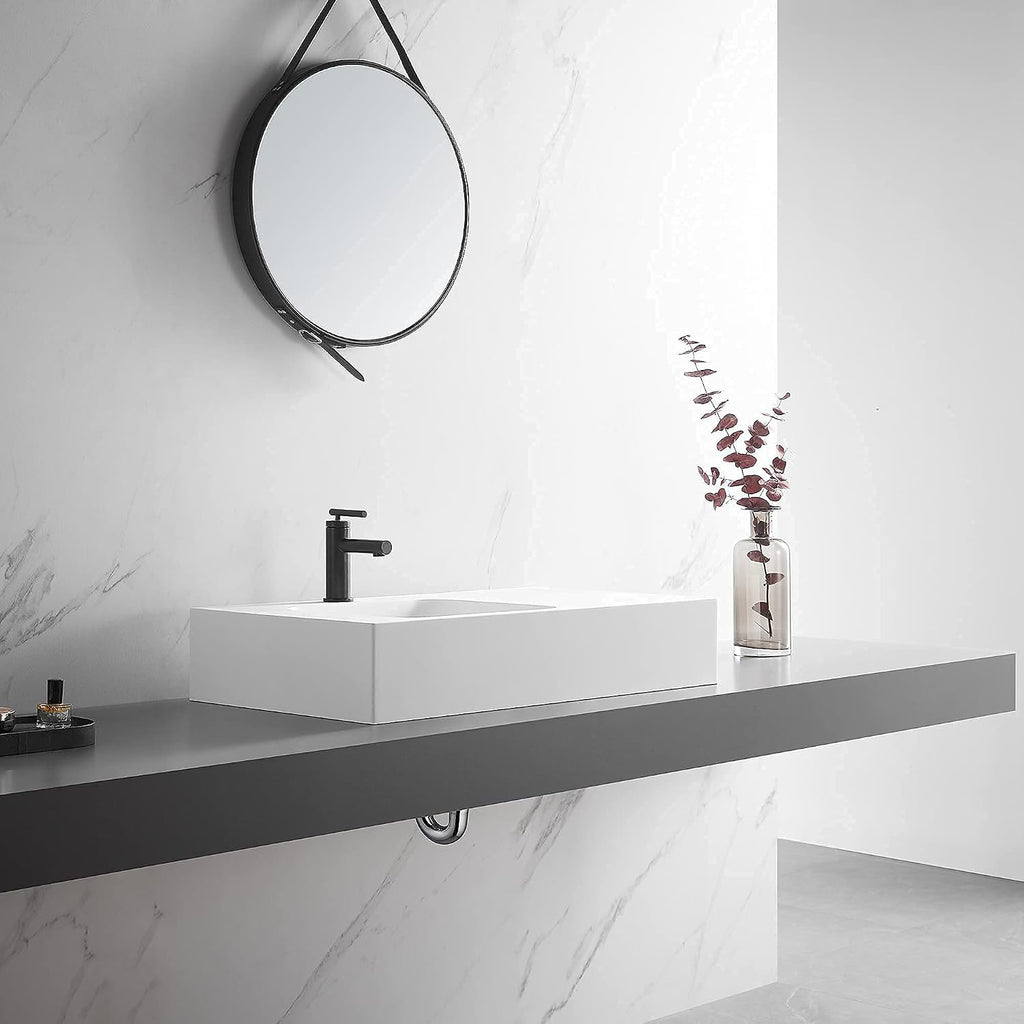 Serene Valley Bathroom Sink, Wall-Mount or On Countertop, 32' with Square Sink and Flat Space, Single Faucet Hole, Solid Surface Material