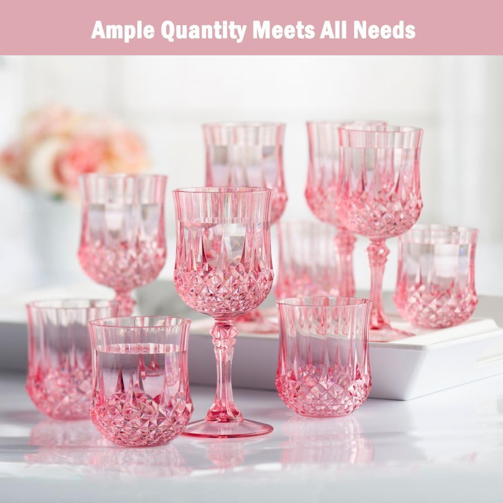 Plastic Wine Glasses, Plastic Goblets Vintage Style Cordial Unbreakable Drinking Glasses, Reusable Drinkware for Wedding Reception, Grand Event Party Supplies (100, Pink)