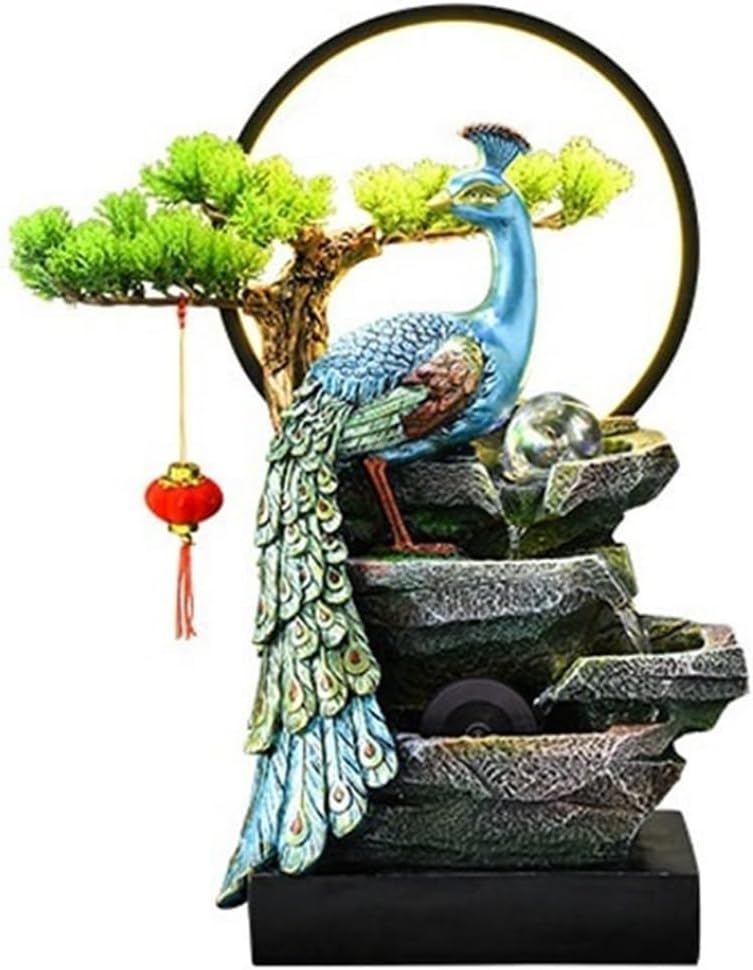 Tabletop Fountain Peacock Flowing Water Ornament Desktop Fountains for Home Bedroom Living Room Office Decor
