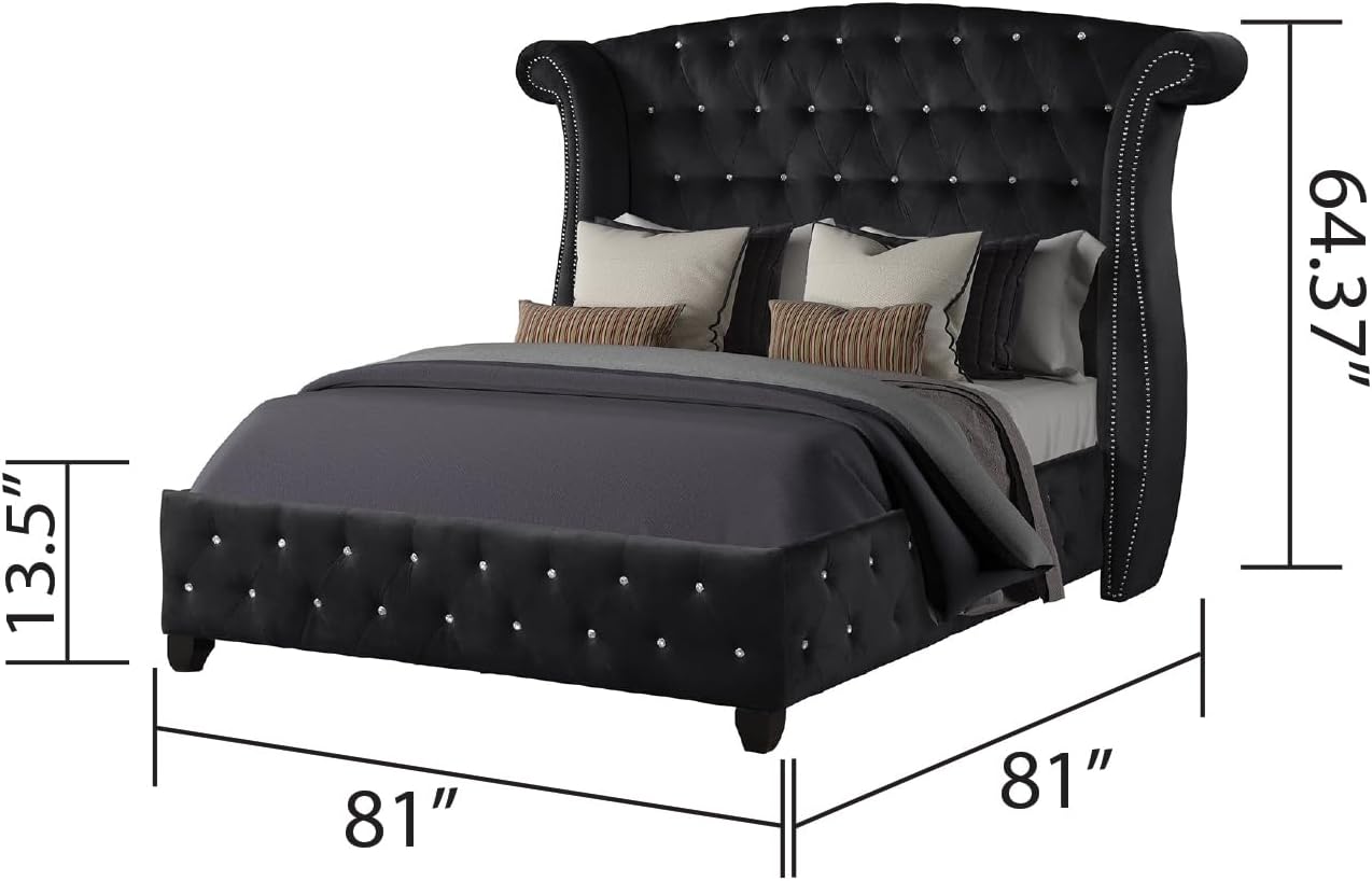King 5 Pc Upholstery Bedroom Set Made with Wood in Black