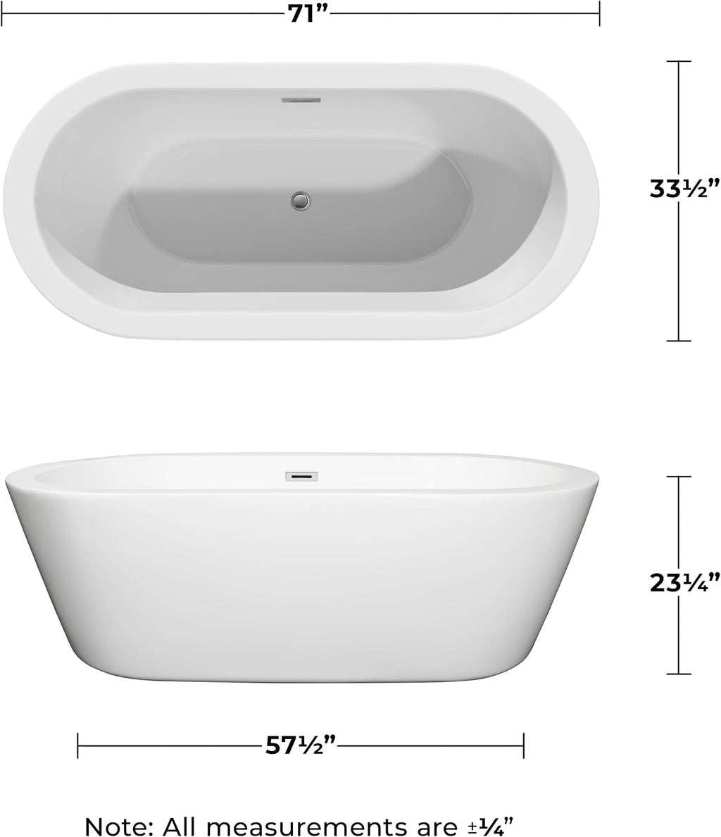 Mermaid 71 inch Freestanding Bathtub in White with Polished Chrome Drain and Overflow Trim