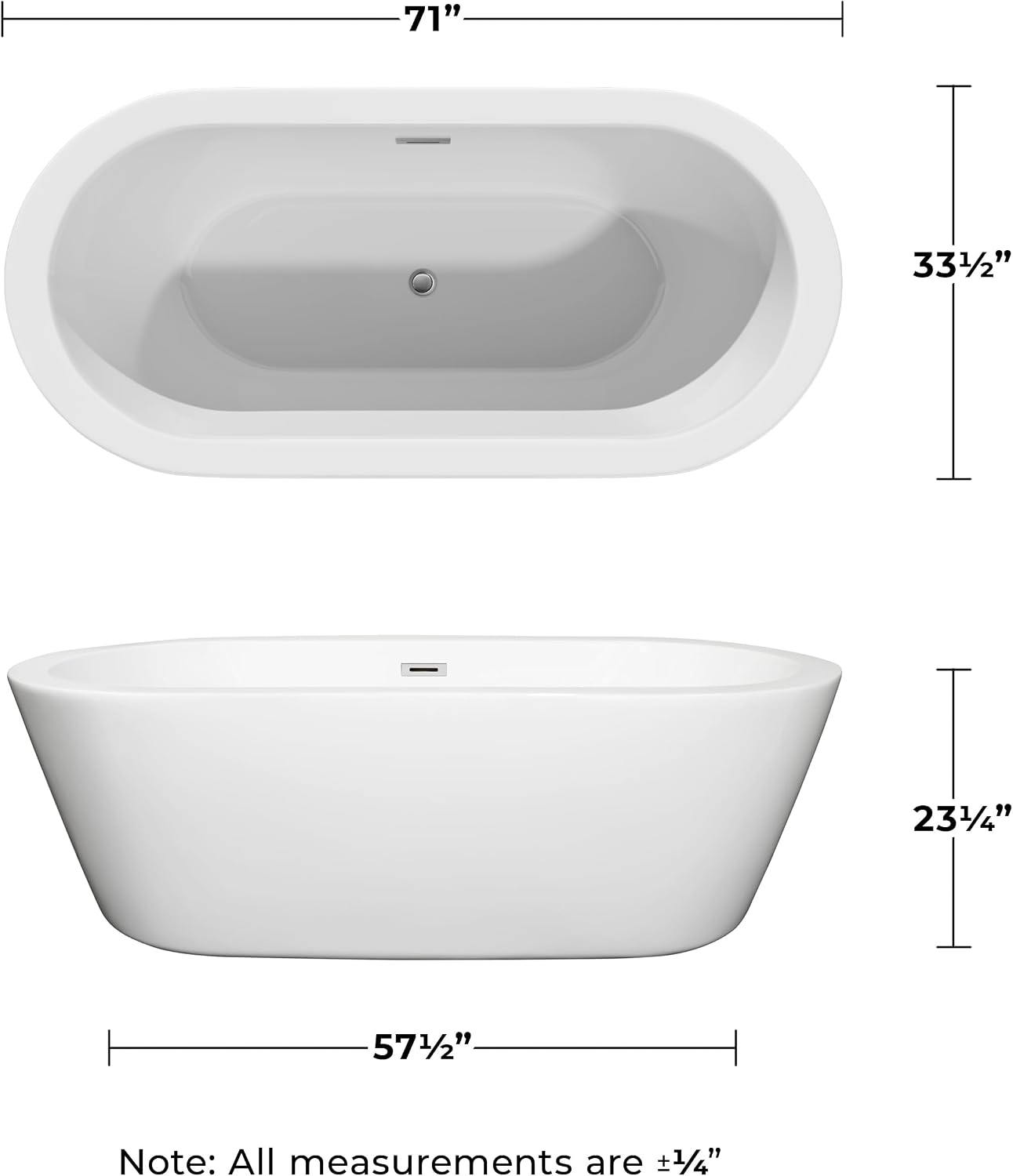 Mermaid 71 inch Freestanding Bathtub in White with Polished Chrome Drain and Overflow Trim