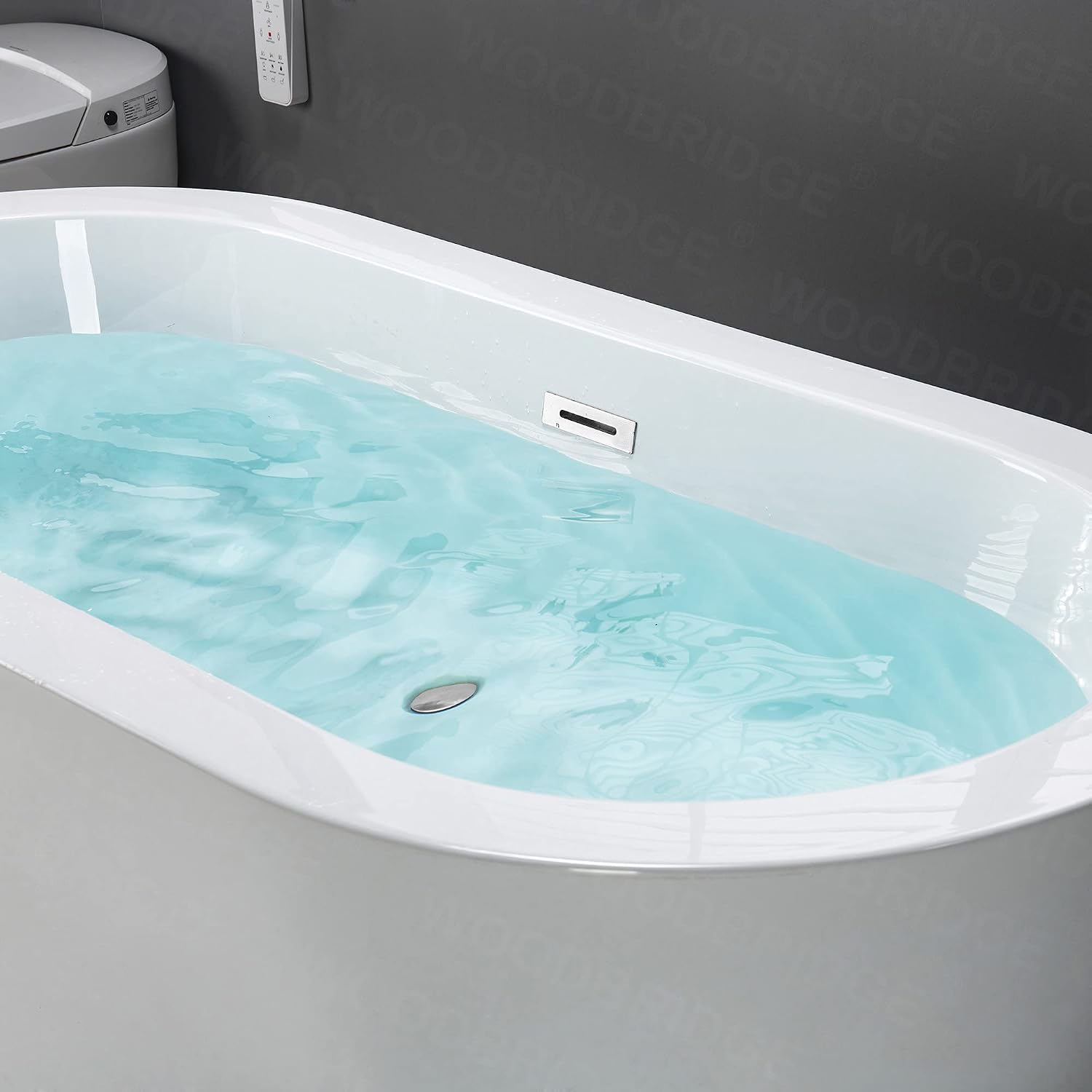 WOODBRIDGE 59' Acrylic Freestanding Bathtub Contemporary Soaking Tub, White Acrylic (Chrome Drain/Overflow),B0012 C-Drain &O