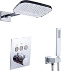 Chrome Thermostatic Shower System Fixture Set With Waterfall Rain Shower Head and Handheld (Can Use All Options at A Time)