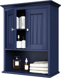 Treocho Wood Wall Cabinet, Bathroom Medicine Cabinet Storage with Doors and Adjustable Shelf, Rustic Cabinet Wall Mounted for Bathroom, Living Room, Kitchen, Blue