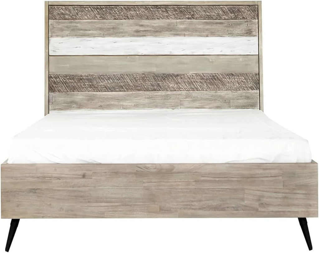Armen Living Bridges 4 Piece Queen Bedroom Set in Two-Tone Acacia Wood, Natural