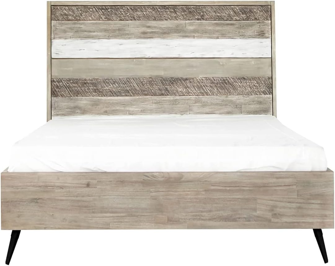 Armen Living Bridges 4 Piece Queen Bedroom Set in Two-Tone Acacia Wood, Natural