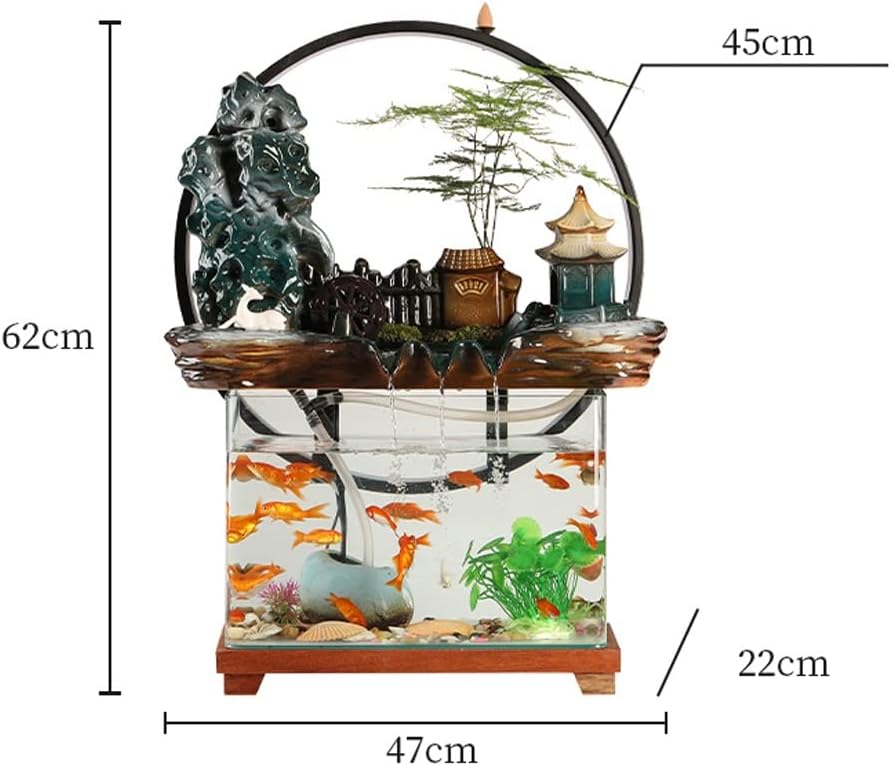 House Decorative Items Tabletop Fountain Ceramic Waterfall Fountain with Lamp Ring and Fish Tank Tabletop Flowing Water Decoration Office Home Decoration Tabl,A