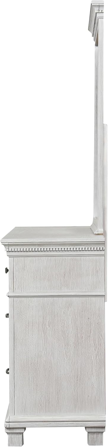 Furniture of America Deborah Modern Solid Wood 5-Piece Bedroom Set with Fabric Headboard, Dentil Molding, Black Square Knob, Felt-Lined Top Drawers, Box Spring Needed, King, Weathered Gray
