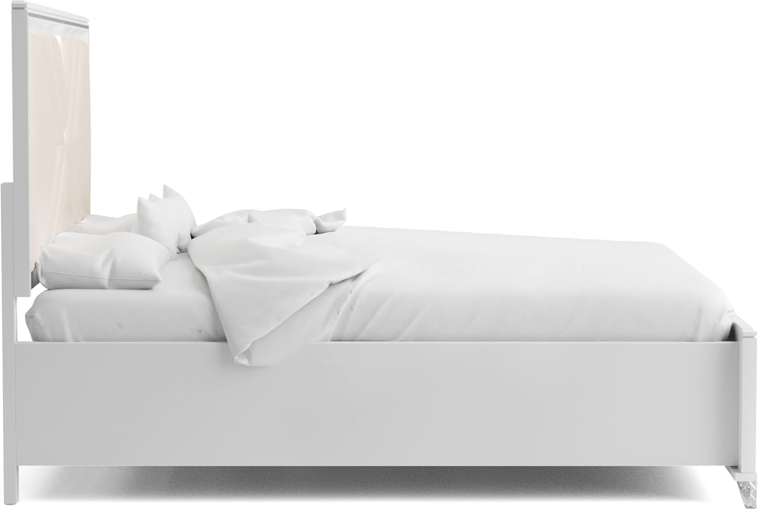 HOMES: Inside + Out Quasar Modern Wood 5-Piece Bedroom Set with LED Lights in Headboard and Mirror, USB Charger Behind Nightstand, Hidden Jewelry Drawers for Bedroom, California King, White