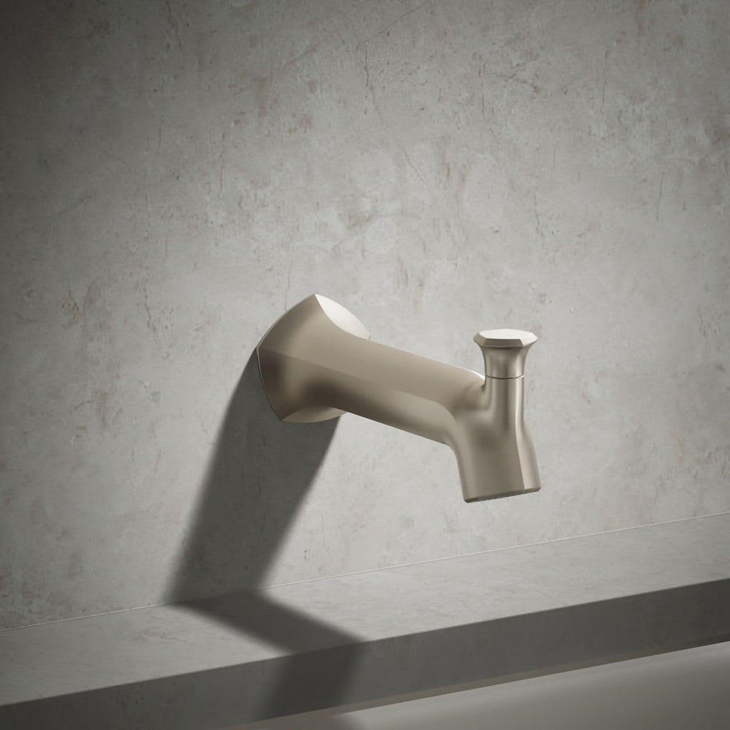Kohler 27023-BN Occasion Wall-Mount 8' Bath Spout, Diverter Bathtub Spout with Slip-Fit Connection, Vibrant Brushed Nickel
