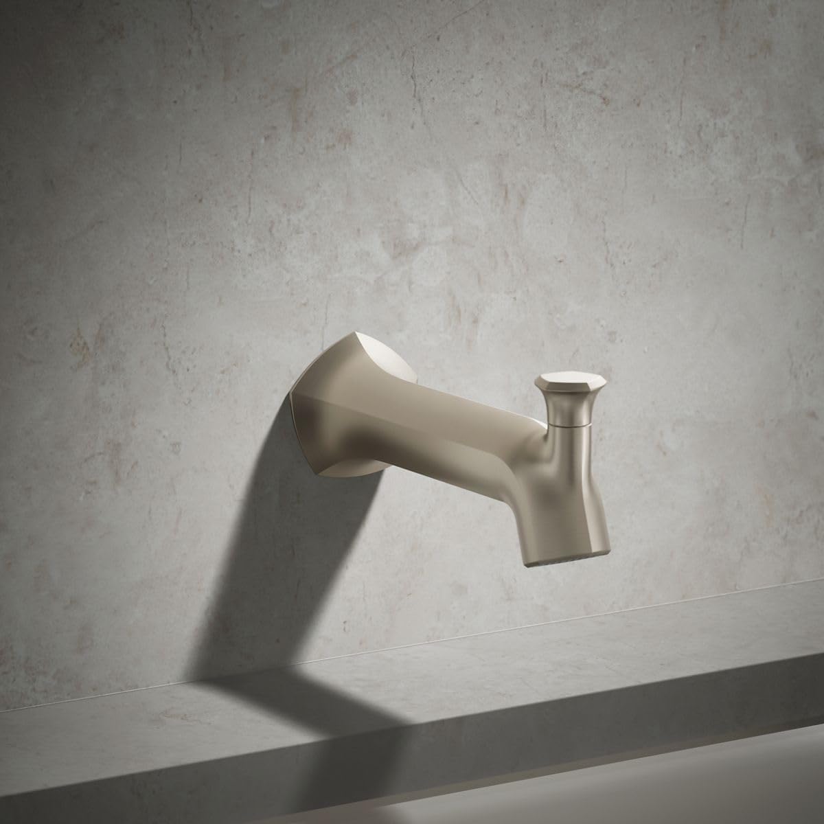 Kohler 27023-BN Occasion Wall-Mount 8' Bath Spout, Diverter Bathtub Spout with Slip-Fit Connection, Vibrant Brushed Nickel