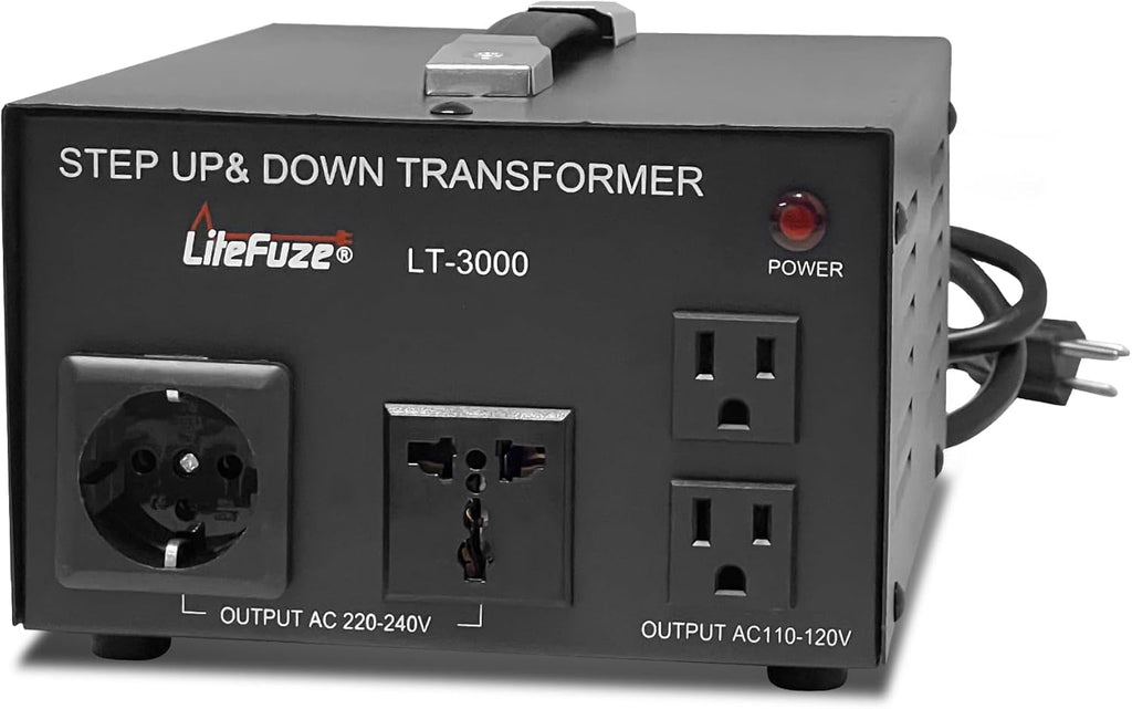 LiteFuze LT Series 3000 Watt Voltage Converter Transformer Step Up/Down - 110v to 220v / 220v to 110v Power Converter - Fully Grounded Cord - Universal Socket, CE Certified