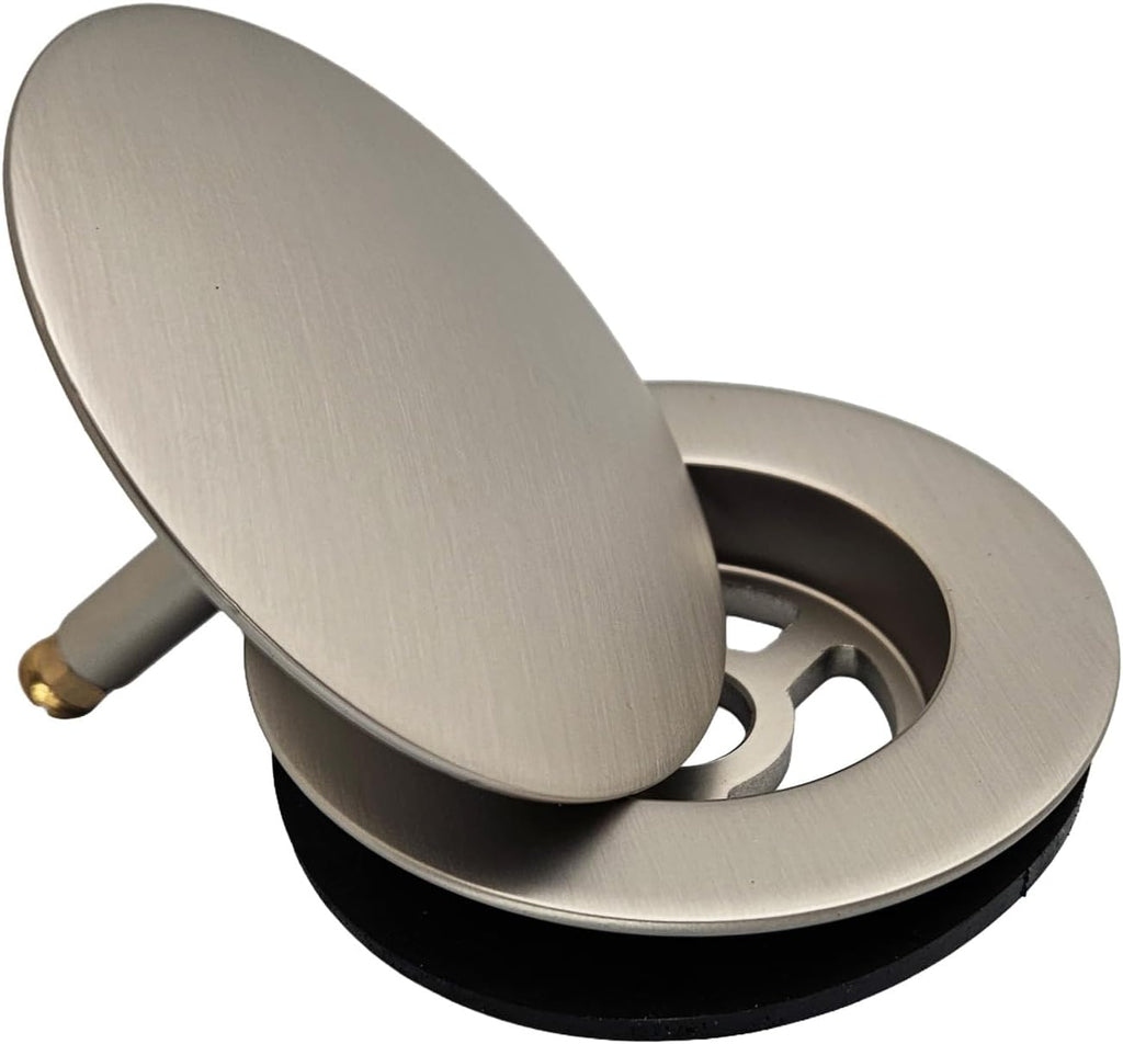 Westbrass D50P27SRE-07 27' Cable Drive Bathtub Drain Trim with Rotary Overflow Cover Knob, Pop-Up Stopper Sch. 40 PVC Fittings, Satin Nickel