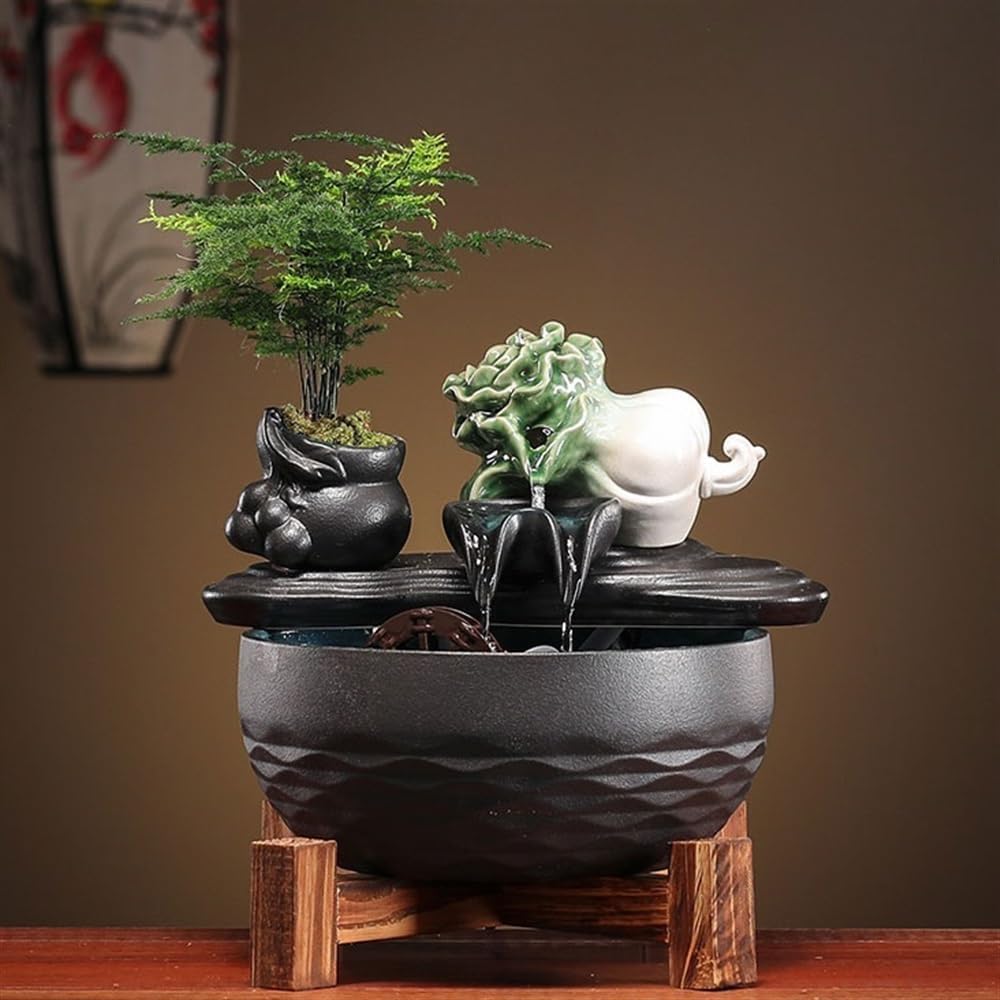 Indoor Waterfall Fountain Living Room Coffee Table Desktop Decorative Fountain Water Features Desktop Running Water Ornaments Ceramic Fish Tank Tabletop Fountains Decor