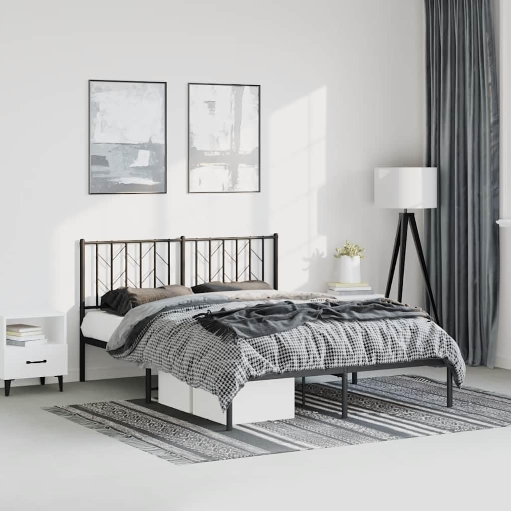 Metal Bed Frame with Headboard Black King Size 76'x79.9' Heavy Duty Steel Platform Bed Frame with Underbed Storage Space for Bedroom Furniture
