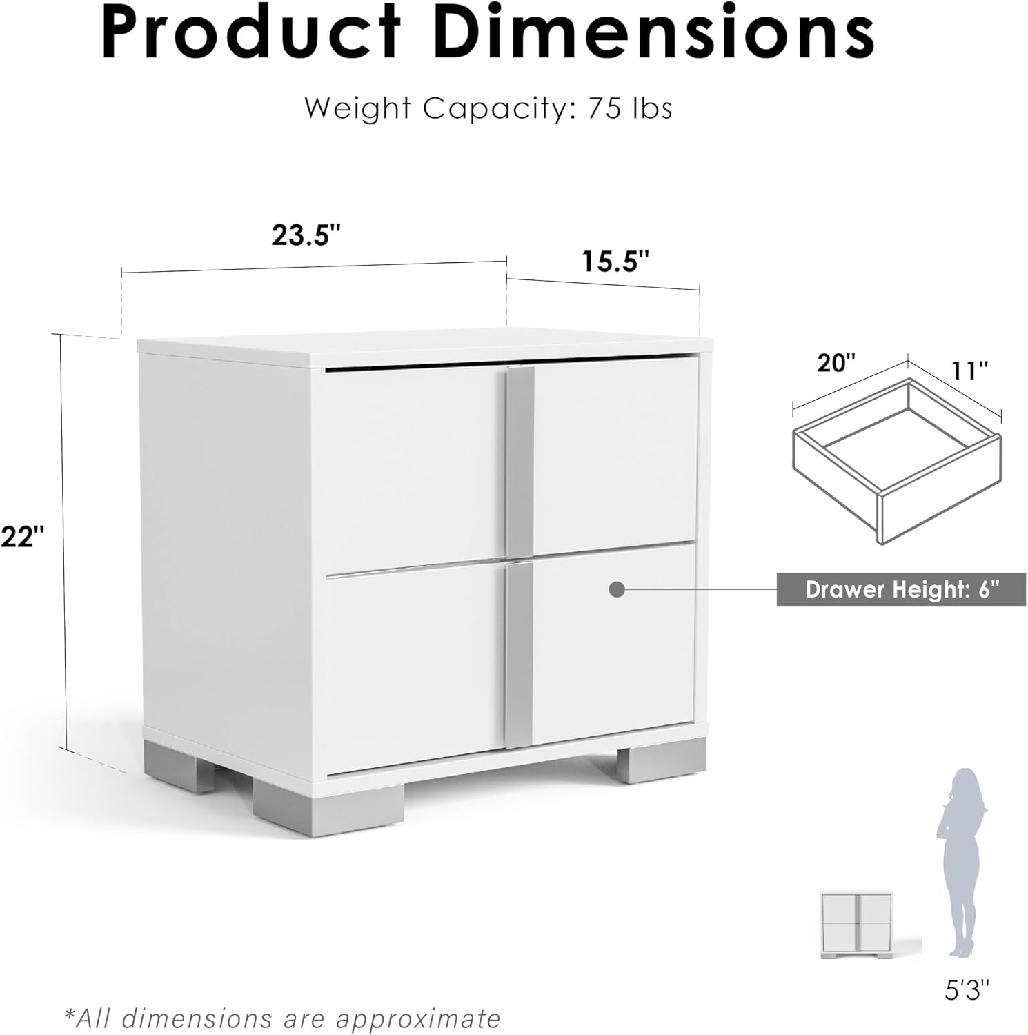 Furniture of America Alistair Modern Wood 5-Piece Bedroom Collection with Bed Frame, 2-Drawer Nightstands and 6-Drawer Dresser with Mirror, Box Spring Required,White, Queen