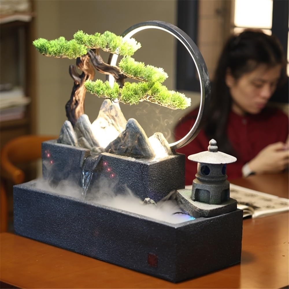 Desktop Fountain Creative Tabletop Fountain with Mini Rockery Aquarium Feng Shui Waterfall Decor