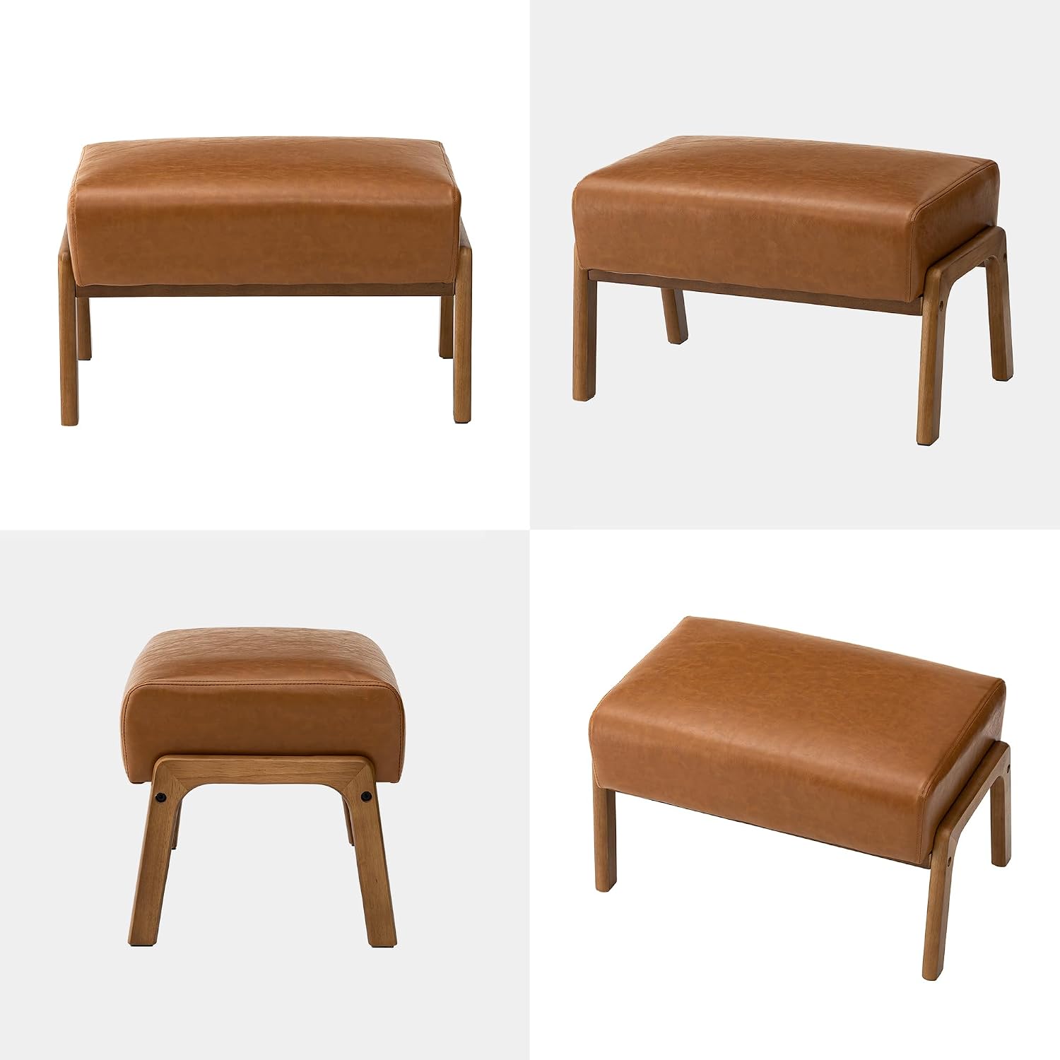 Glitzhome 15.5'(H) Footrest Stool, Leatherette Ottoman, Accent Padded Sofa Foot Stool for Accent Chair, Wood Frame Foot Rest Ottoman for Living Room, Bedroom, Yellowish-Brown
