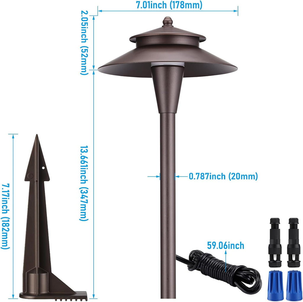 LEONLITE 5CCT Low Voltage Pathway Lights, LED Landscape Path Lights, 1800/2700/3000/4000/5000K, Double Layer Head, 12-24V AC/DC, IP65 Outdoor Walkway Light, Oil Rubbed Bronze Aluminum, Pack of 6