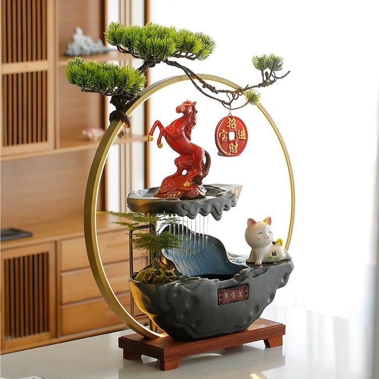Tabletop Fountains Chinese Style Ceramic Water Flow Wealth Ornaments Creative Living Room Home Decorations Desktop Waterfall Fountain Indoor Tabletop Water Fountain